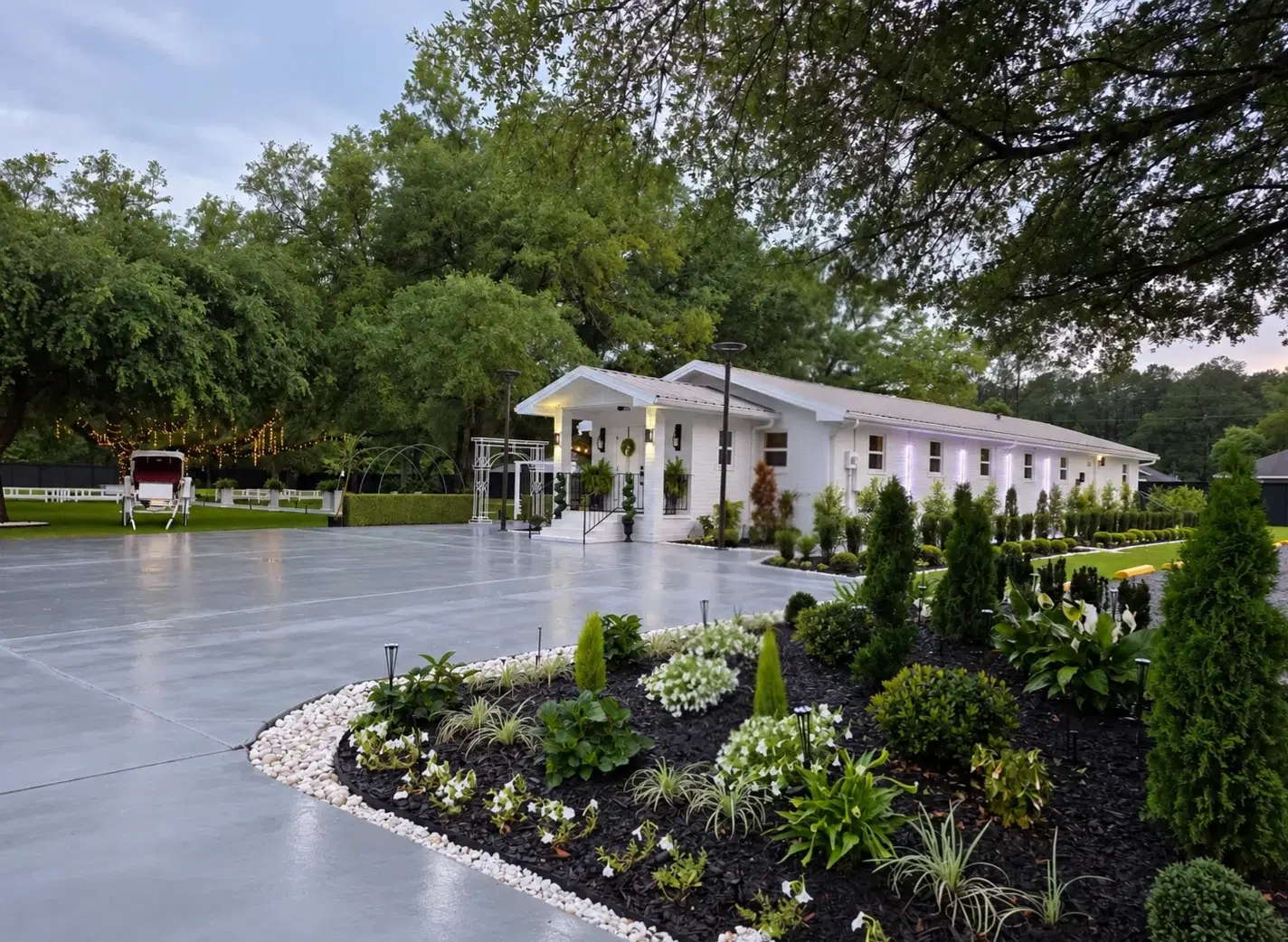 Timeless Event Venue exterior and landscaped courtyard